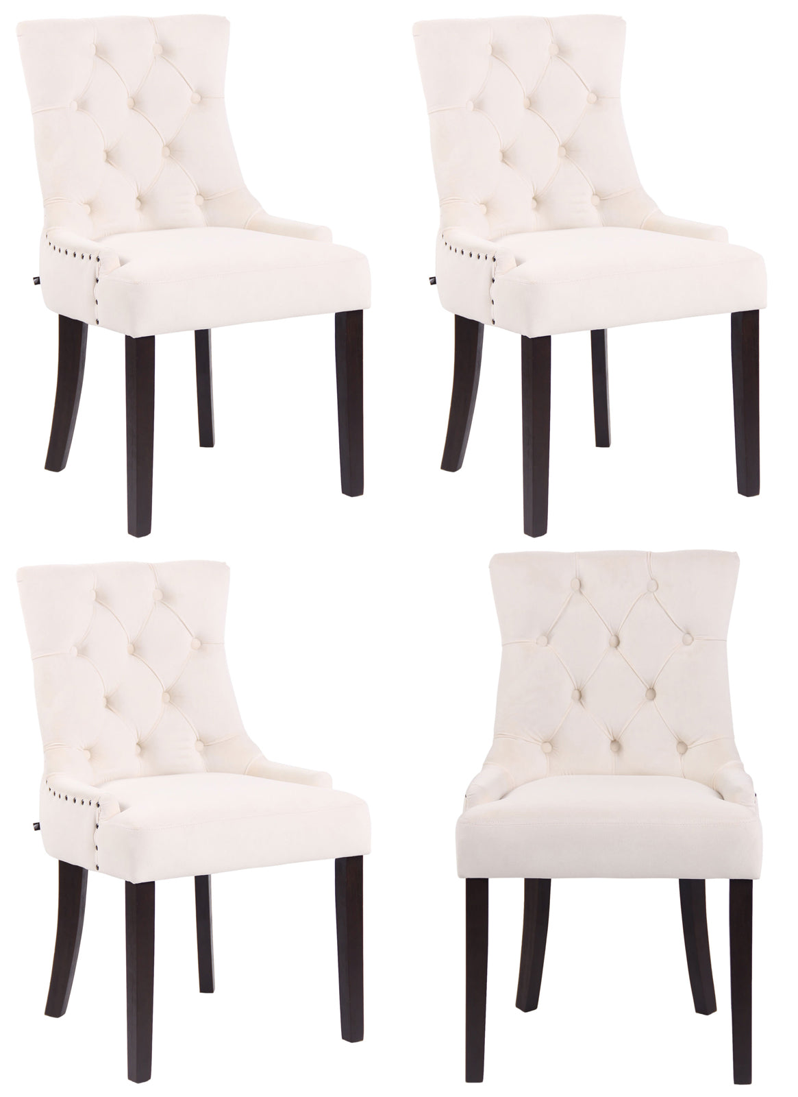 4-delige set Eetkamerstoelen - Fluwelen Stoelen, Hoog Zitcomfort - Stijlvolle Sierstiksels Kleur crème Onderstel Kleur antiek