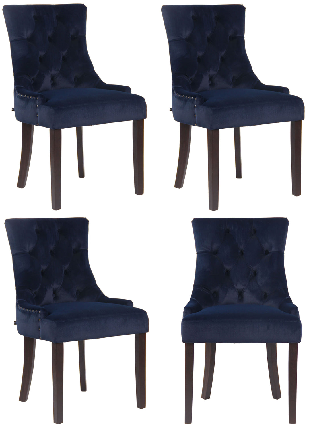 Set van 4 Fluwelen Eetkamerstoelen - Luxe Stof - Comfortabel Zitten Kleur blauw