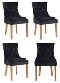 4-delige set Eetkamerstoelen - Fluwelen Stoelen, Hoog Zitcomfort - Stijlvolle Sierstiksels Kleur zwart Onderstel Kleur antiek-helder