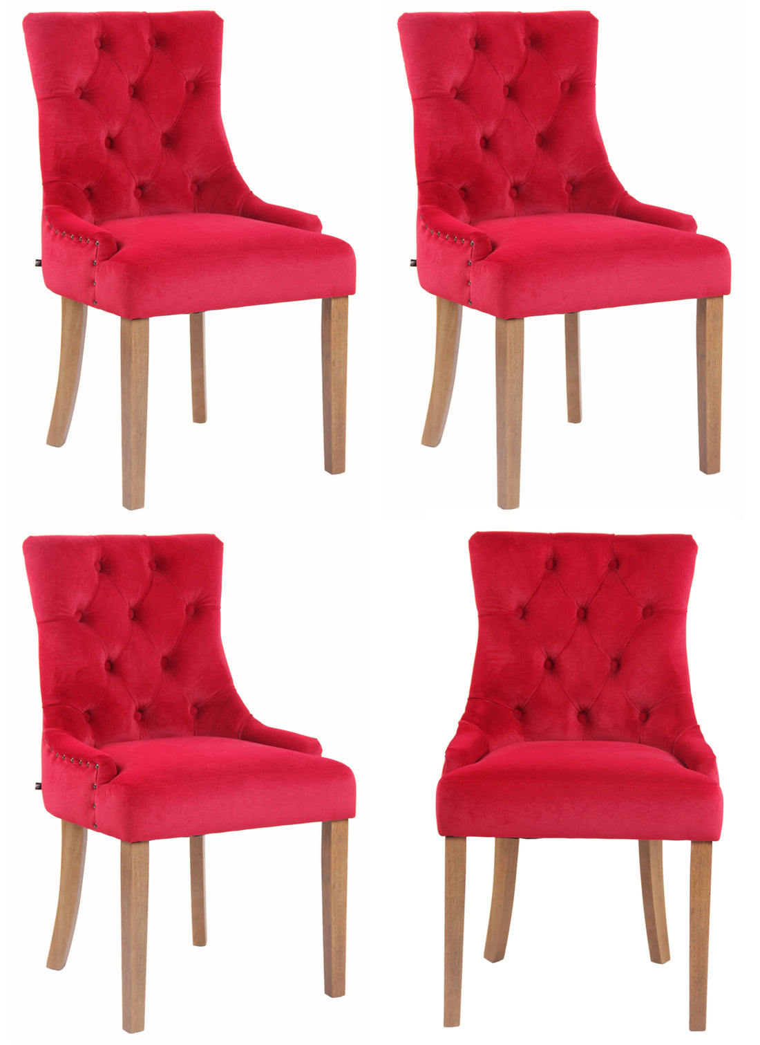 Set van 4 Fluwelen Eetkamerstoelen - Keukenstoelen - Luxueus Zitcomfort Kleur rood