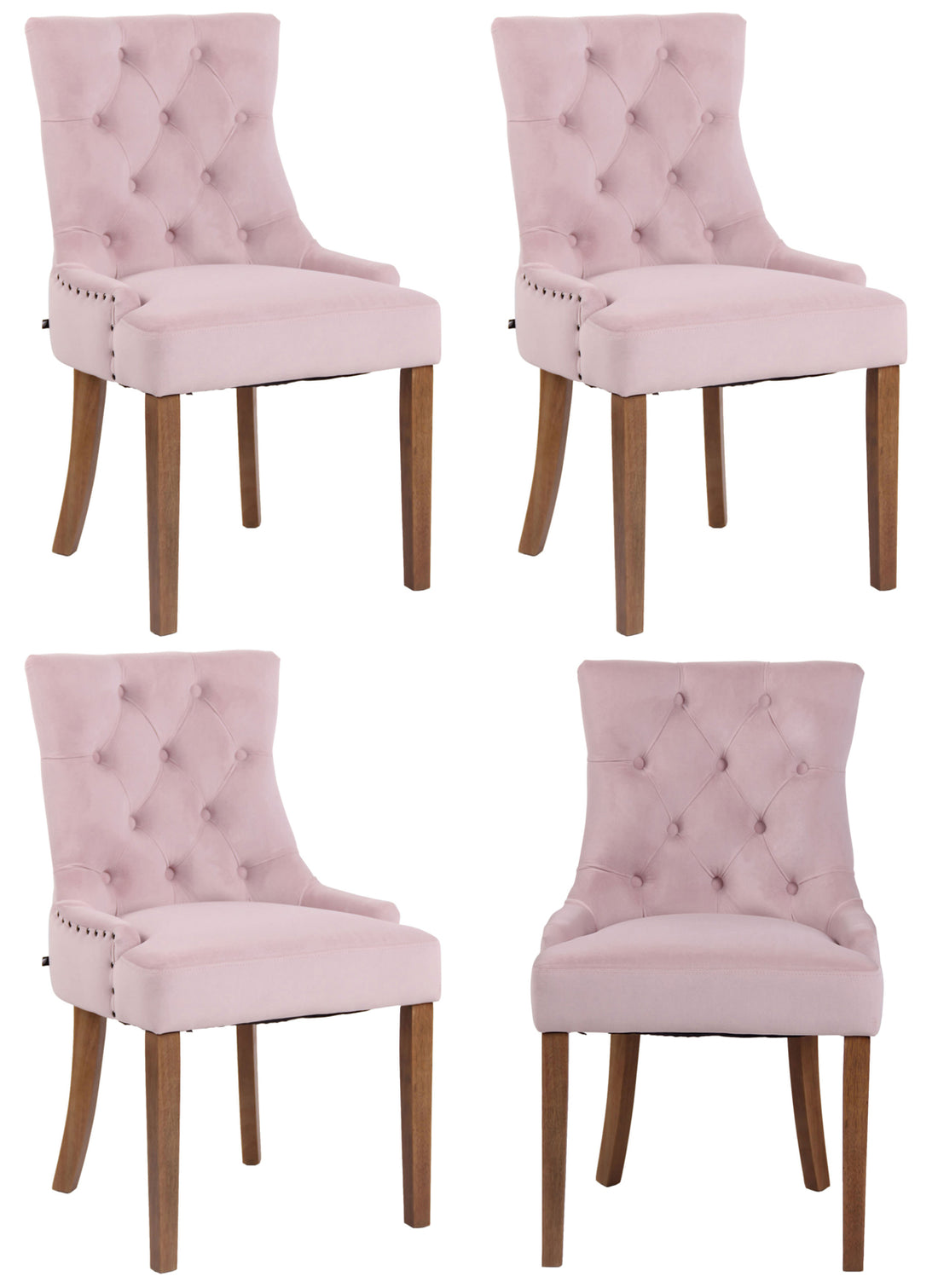 Set van 4 Fluwelen Eetkamerstoelen - Keukenstoelen - Elegant Design Kleur roze