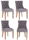 4-delige set Eetkamerstoelen - Fluwelen Stoelen, Hoog Zitcomfort - Stijlvolle Sierstiksels Kleur grijs Onderstel Kleur antiek-helder