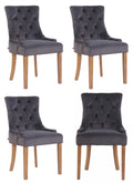 4-delige set Eetkamerstoelen - Fluwelen Stoelen, Hoog Zitcomfort - Stijlvolle Sierstiksels Kleur donkergrijs Onderstel Kleur antiek-helder