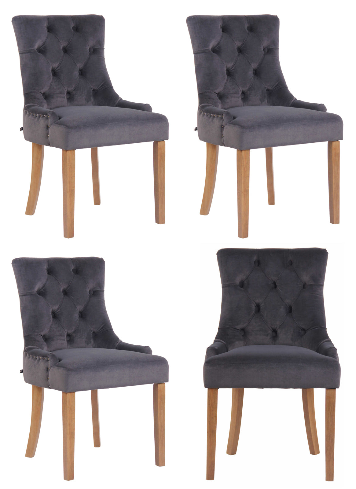 4-delige set Eetkamerstoelen - Fluwelen Stoelen, Hoog Zitcomfort - Stijlvolle Sierstiksels Kleur donkergrijs Onderstel Kleur antiek-helder