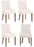 4-delige set Eetkamerstoelen - Fluwelen Stoelen, Hoog Zitcomfort - Stijlvolle Sierstiksels Kleur crème Onderstel Kleur antiek-helder