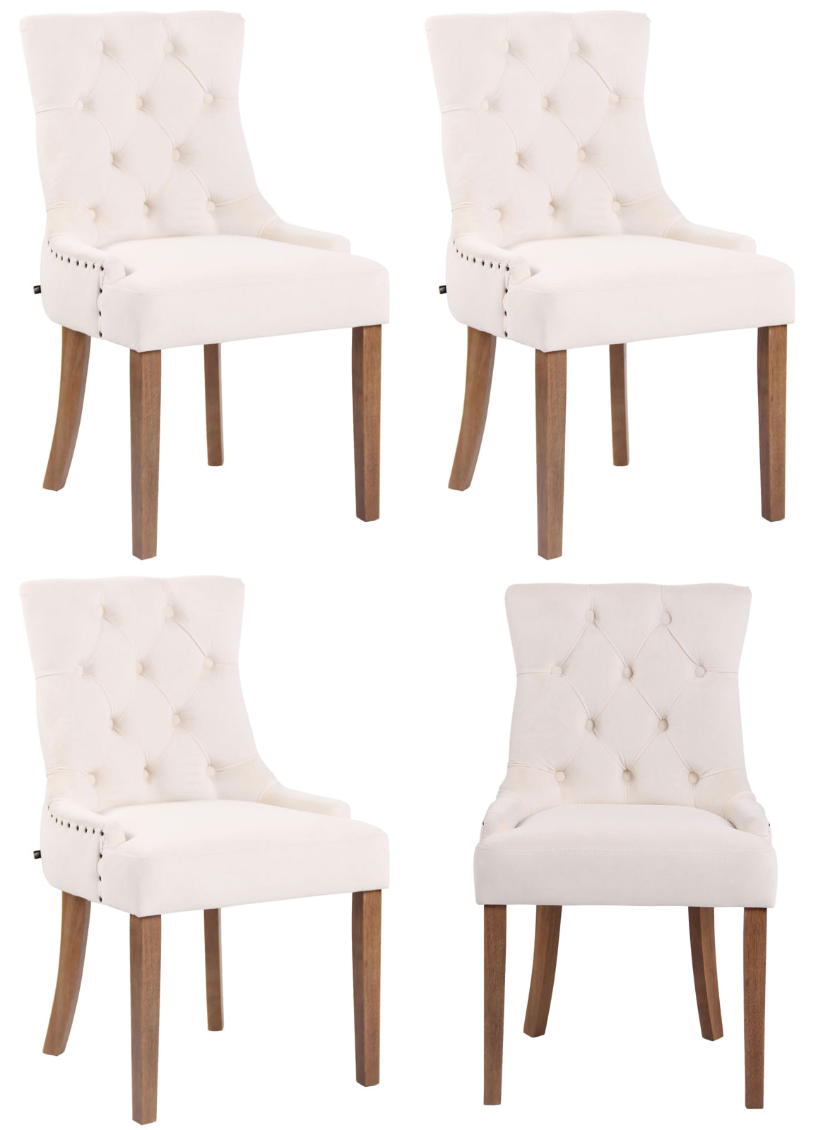 4-delige set Eetkamerstoelen - Fluwelen Stoelen, Hoog Zitcomfort - Stijlvolle Sierstiksels Kleur crème Onderstel Kleur antiek-helder