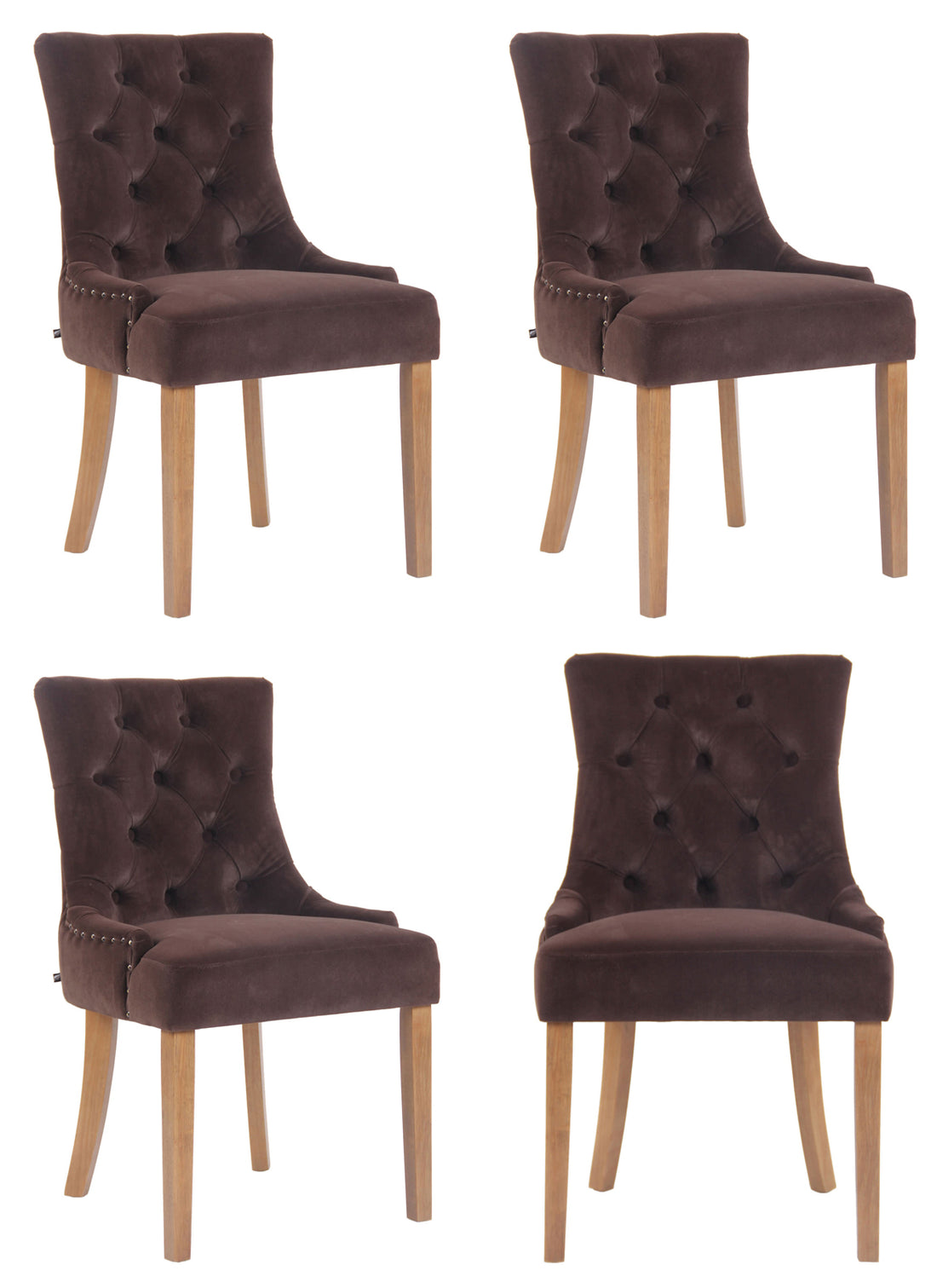 Set van 4 Fluwelen Eetkamerstoelen - Keukenstoelen - Hoog Zitcomfort Kleur bruin