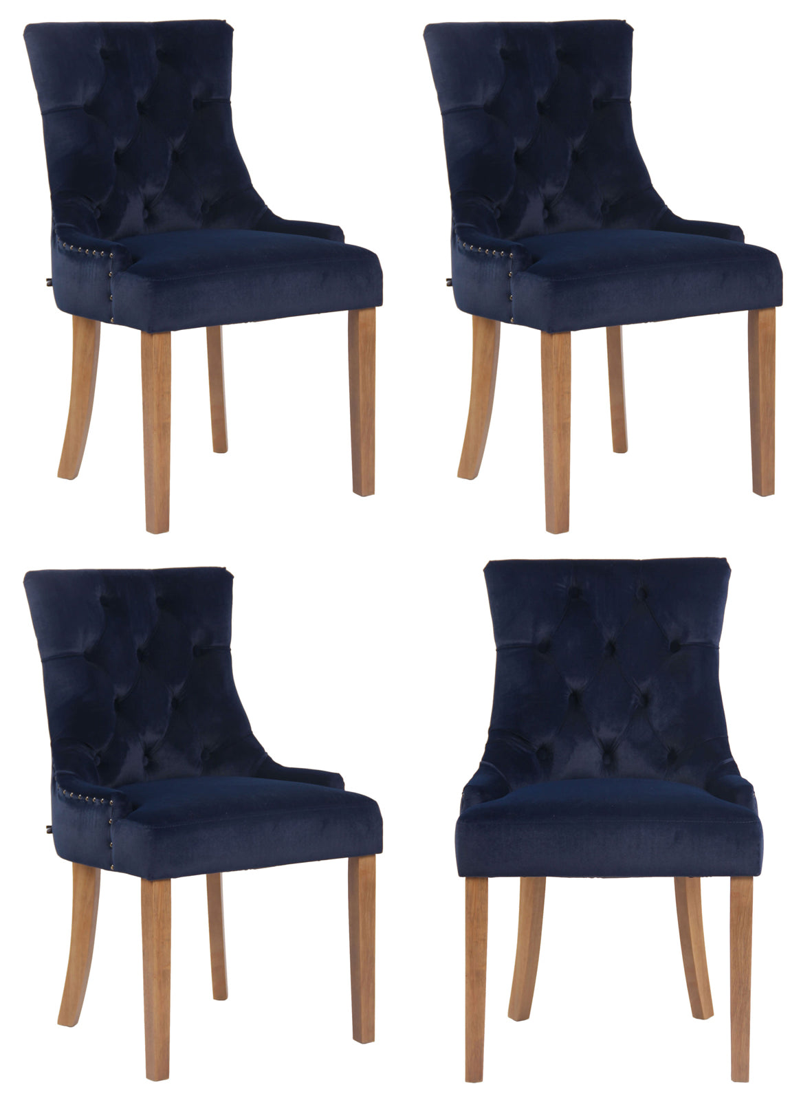 Set van 4 Fluwelen Eetkamerstoelen - Luxe Diningstoelen - Hoog Zitcomfort Kleur blauw