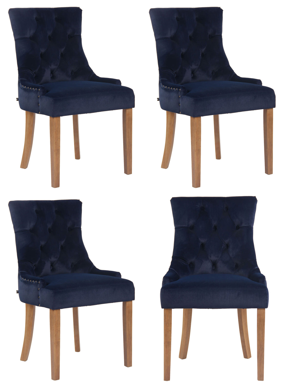 Set van 4 Fluwelen Eetkamerstoelen - Luxe Diningstoelen - Hoog Zitcomfort Kleur blauw