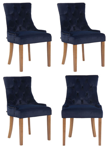 Set van 4 Fluwelen Eetkamerstoelen - Luxe Diningstoelen - Hoog Zitcomfort Kleur blauw