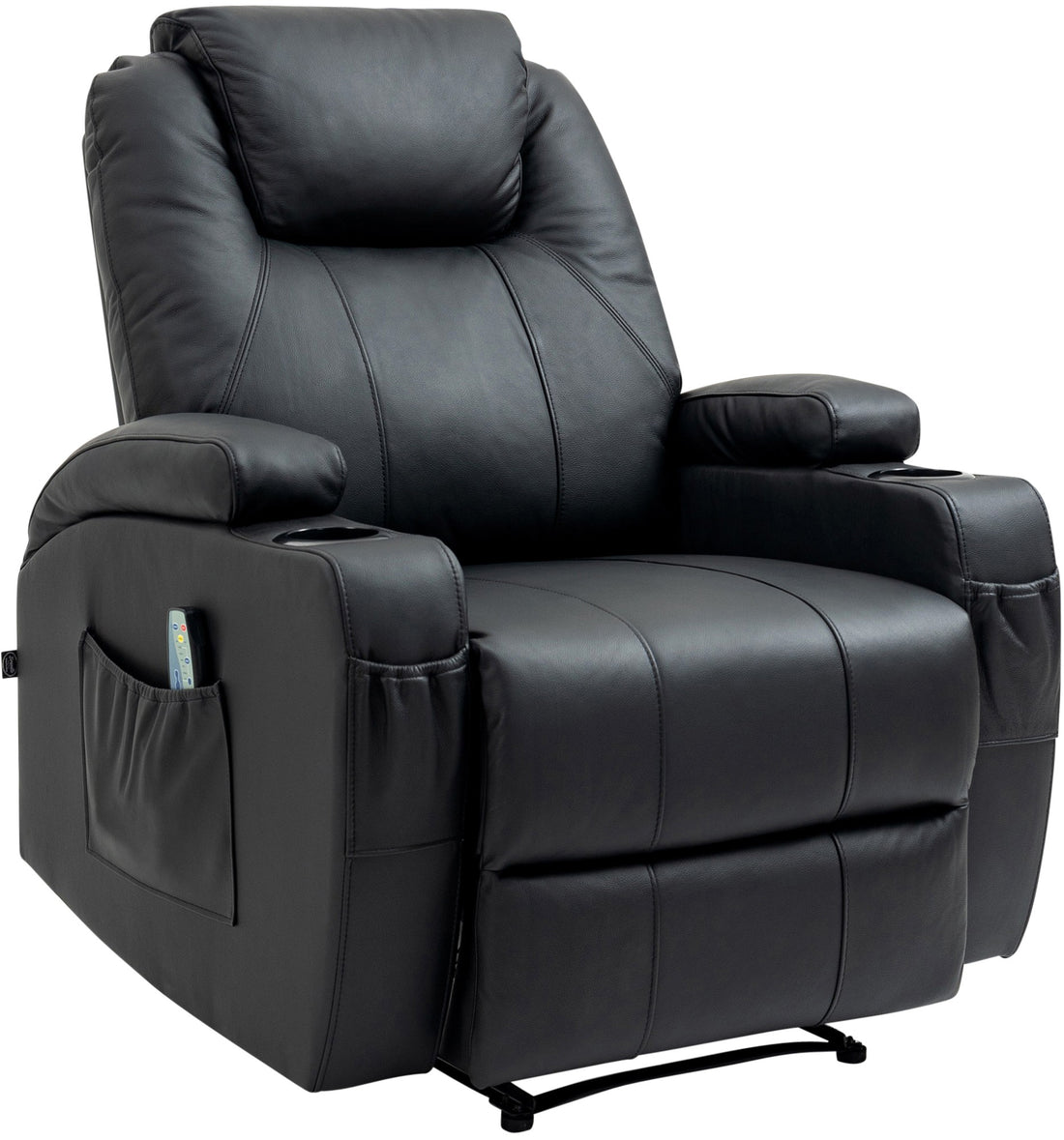 Relaxfauteuil Galena - Massagestoel - Echt Leer, Verwarmingsfunctie, Verstelbare Rugleuning Kleur zwart