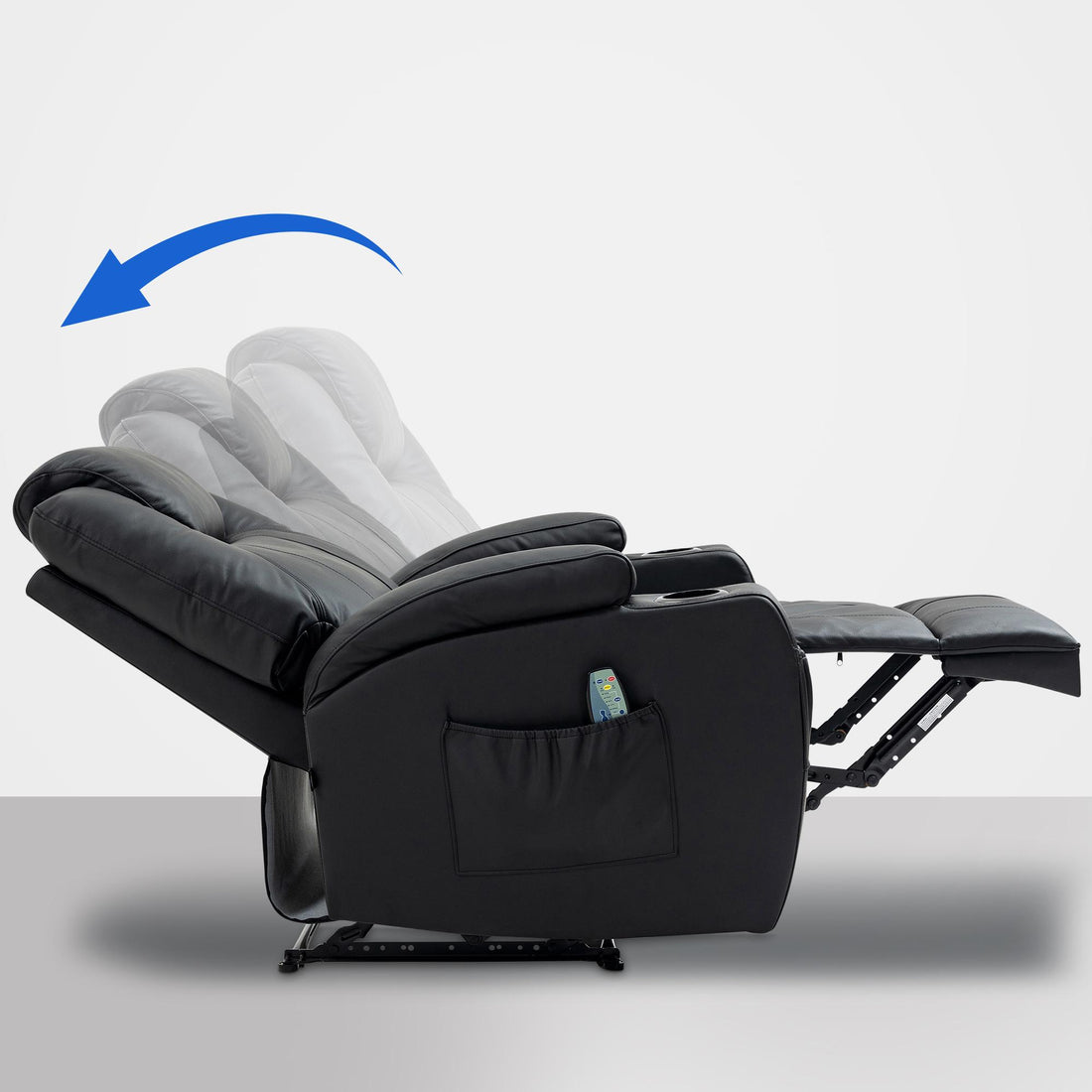 Relaxfauteuil Galena - Massagestoel - Echt Leer, Verwarmingsfunctie, Verstelbare Rugleuning Kleur zwart