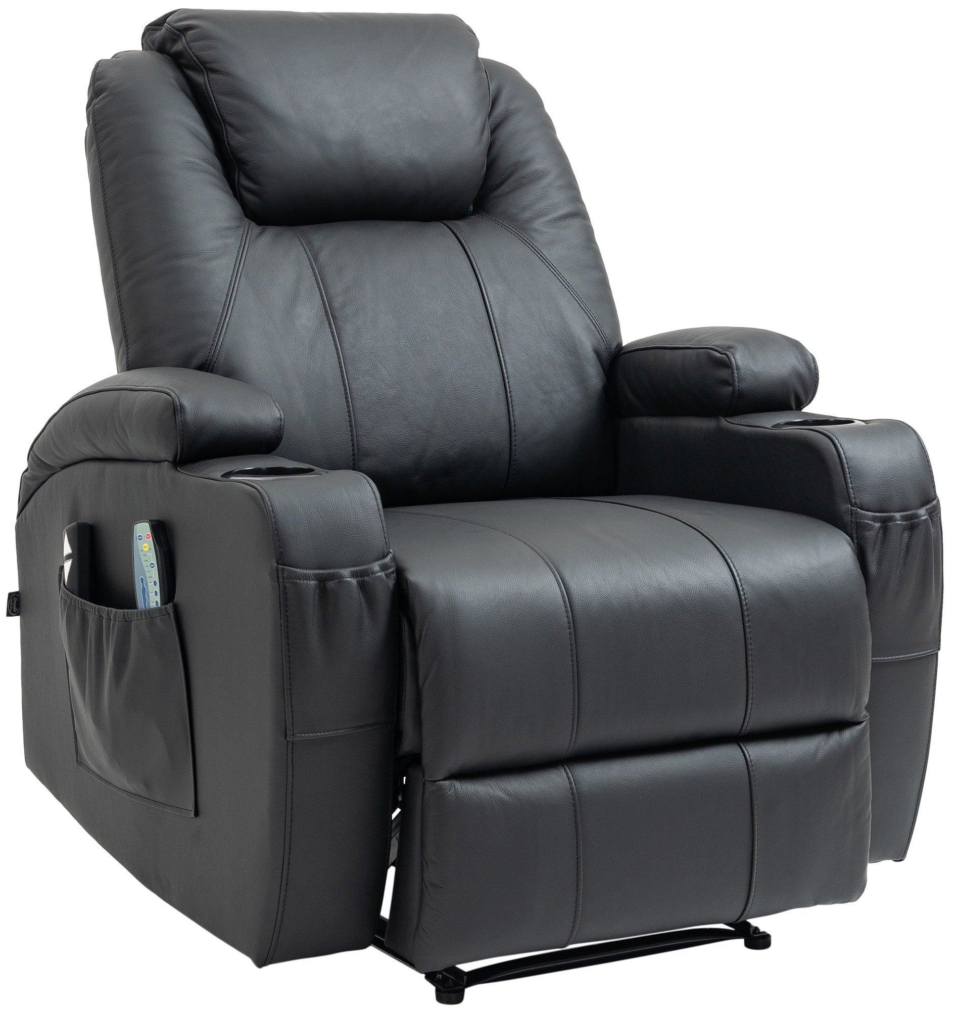 Luxe Relaxstoel met Massagefunctie - Comfortabele Fauteuil met Verwarmingsfunctie en Bekerhouders Materiaal echt leer Kleur zwart