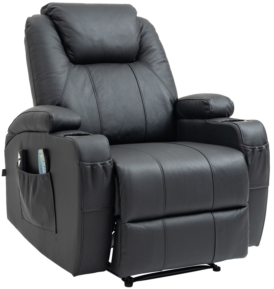 Luxe Relaxstoel met Massagefunctie - Comfortabele Fauteuil met Verwarmingsfunctie en Bekerhouders Materiaal echt leer Kleur zwart