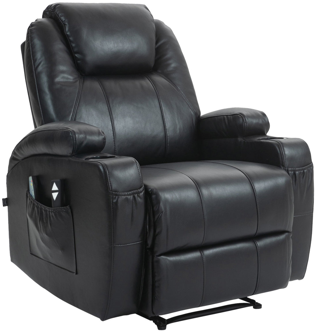 Luxe Relaxstoel met Massagefunctie - Comfortabele Fauteuil met Verwarmingsfunctie en Bekerhouders Materiaal echt leer Kleur zwart