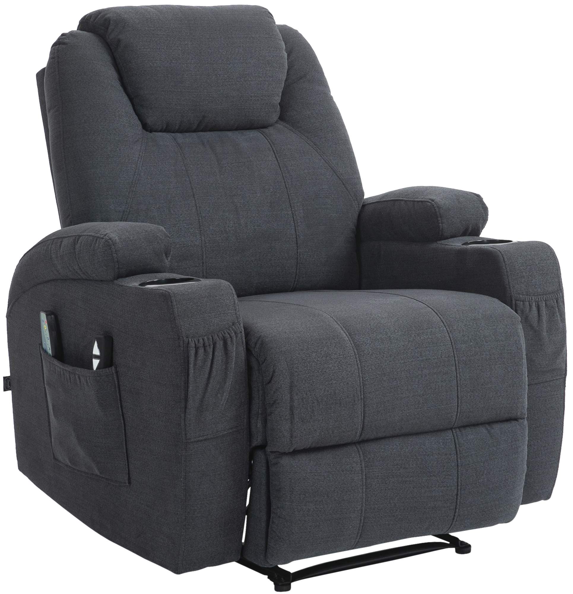 Luxe Relaxstoel met Massagefunctie - Comfortabele Fauteuil met Verwarmingsfunctie en Bekerhouders Materiaal Stof Kleur donkergrijs