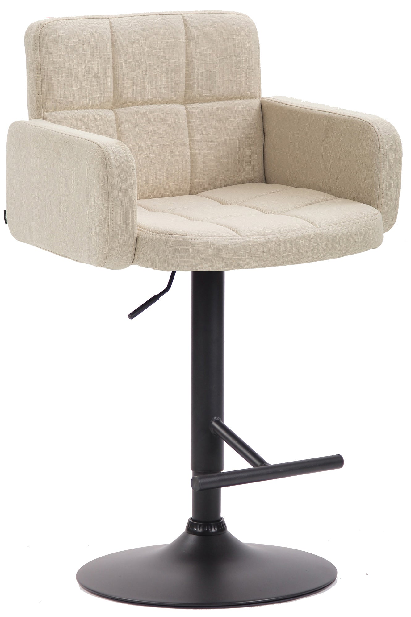 Design Barstoel Met Stoffen Bekleding - 360° Draaibaar - Hoogte Verstelbaar - Comfortabele Zit Kleur crème Onderstel Kleur zwart