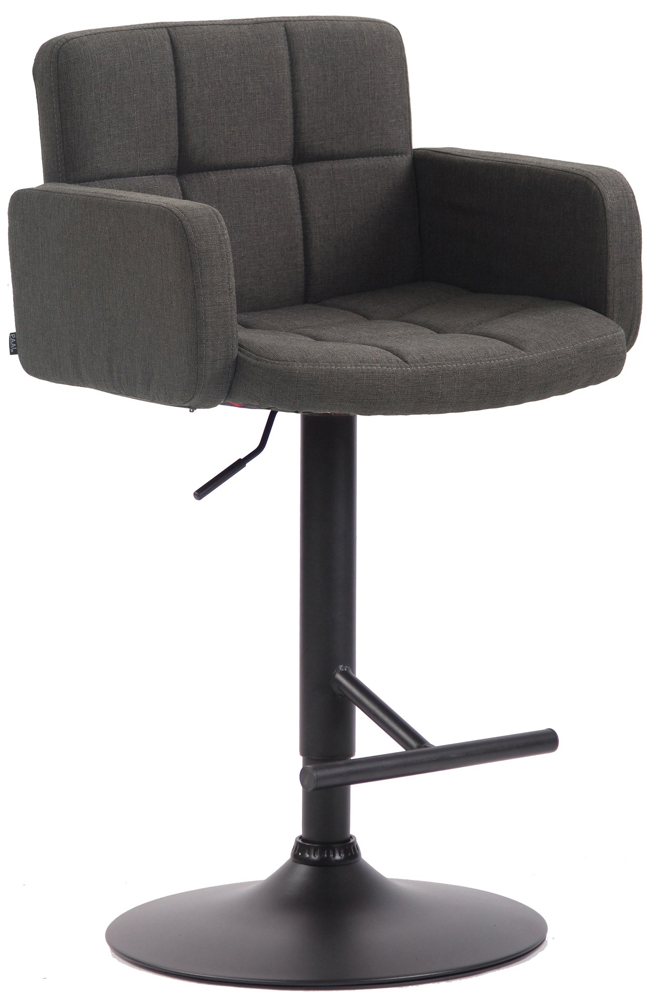 Design Barstoel Met Stoffen Bekleding - 360° Draaibaar - Hoogte Verstelbaar - Comfortabele Zit Kleur donkergrijs Onderstel Kleur zwart