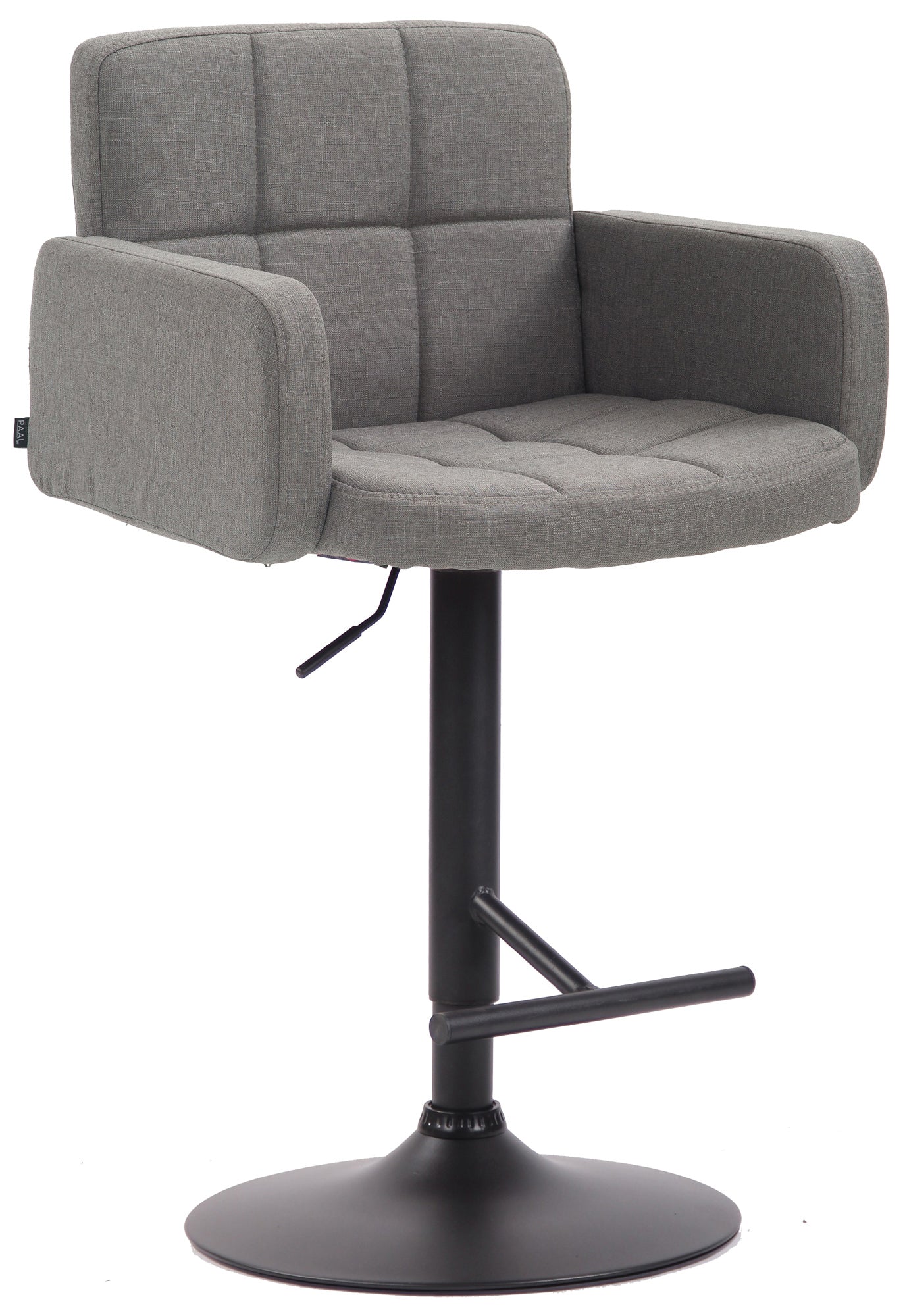 Design Barstoel Met Stoffen Bekleding - 360° Draaibaar - Hoogte Verstelbaar - Comfortabele Zit Kleur grijs Onderstel Kleur zwart