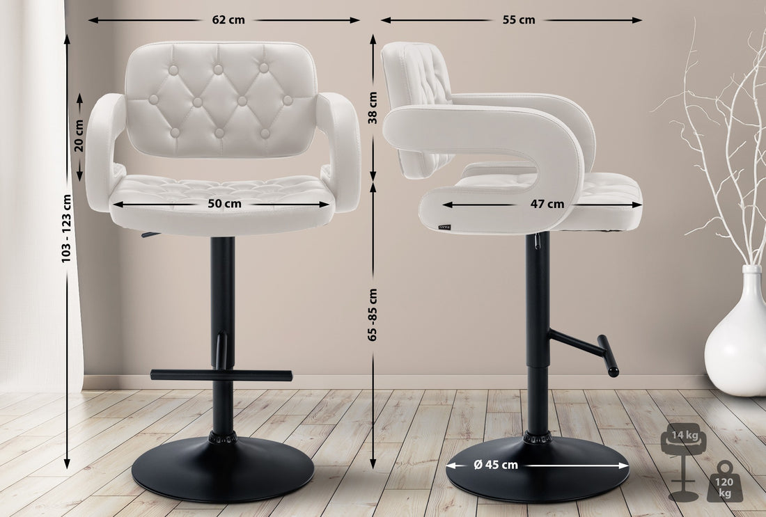 Verstelbare Barkruk - Keukenkruk - Comfortabel Kunstleer & Vloerbeschermer Kleur wit
