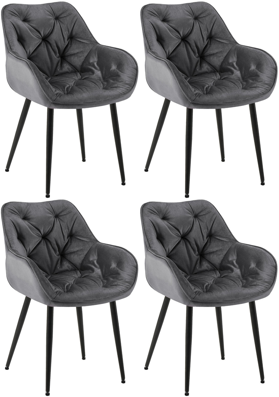 Set van 4 Fluwelen Eetkamerstoelen - Samt Stoelen - Uitmuntend Zitcomfort Kleur donkergrijs