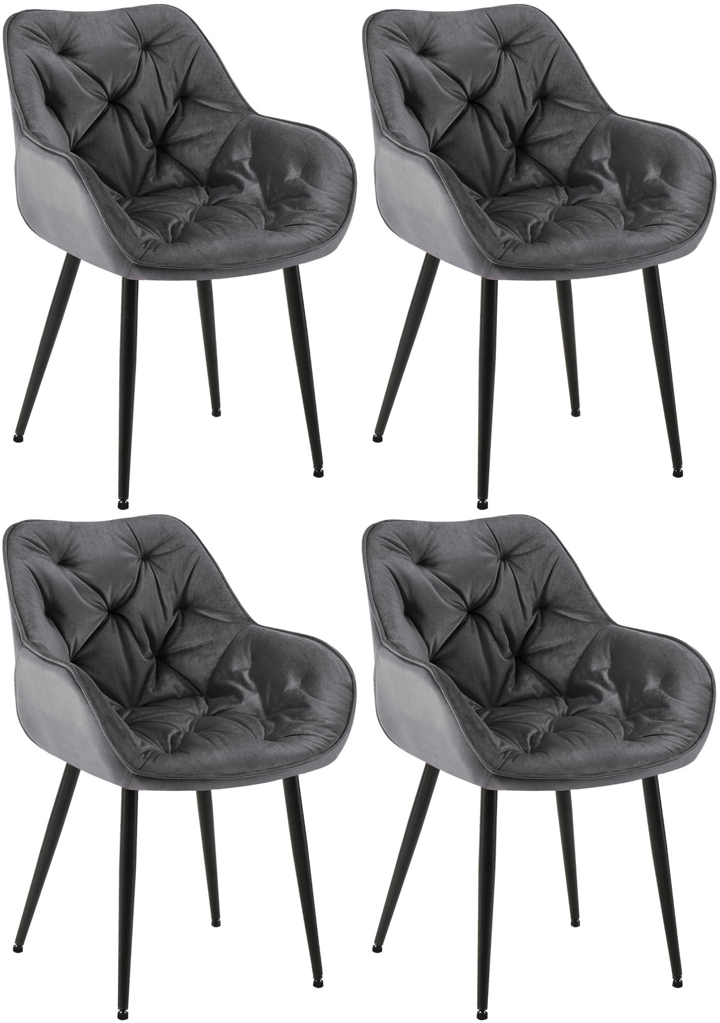 Set van 4 Fluwelen Eetkamerstoelen - Samt Stoelen - Uitmuntend Zitcomfort Kleur donkergrijs
