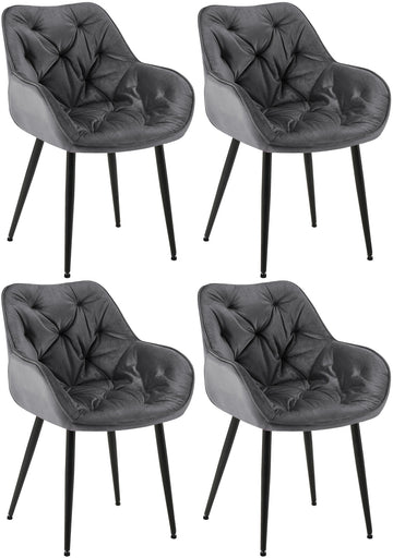 Set van 4 Fluwelen Eetkamerstoelen - Samt Stoelen - Uitmuntend Zitcomfort Kleur donkergrijs