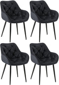 Set van 4 Fluwelen Eetkamerstoelen - Samt Stoelen - Uitmuntend Zitcomfort Kleur zwart