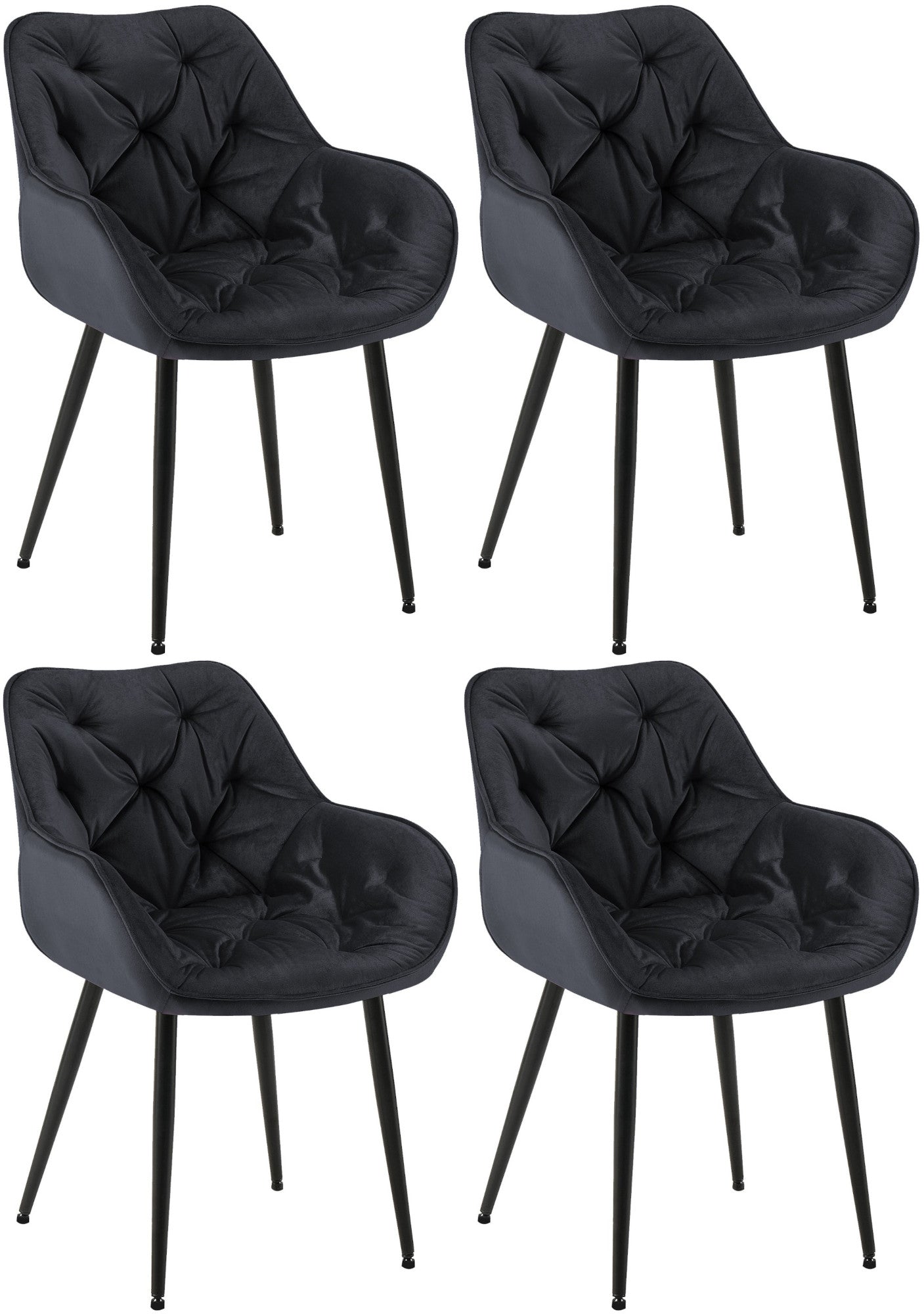 Set van 4 Fluwelen Eetkamerstoelen - Samt Stoelen - Uitmuntend Zitcomfort Kleur zwart