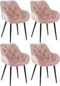Set van 4 Fluwelen Eetkamerstoelen - Samt Stoelen - Uitmuntend Zitcomfort Kleur roze