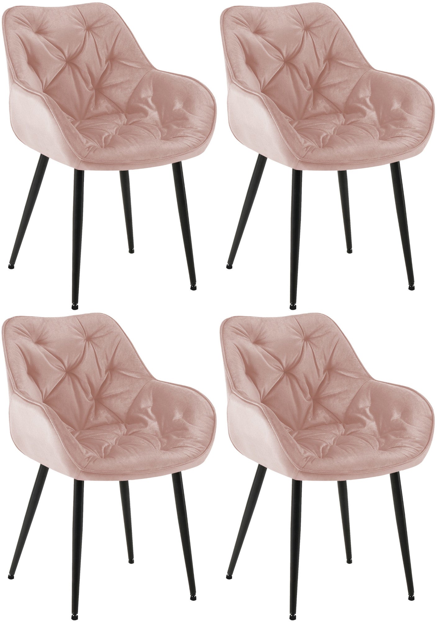 Set van 4 Fluwelen Eetkamerstoelen - Samt Stoelen - Uitmuntend Zitcomfort Kleur roze