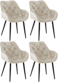 Set van 4 Fluwelen Eetkamerstoelen - Samt Stoelen - Uitmuntend Zitcomfort Kleur crème