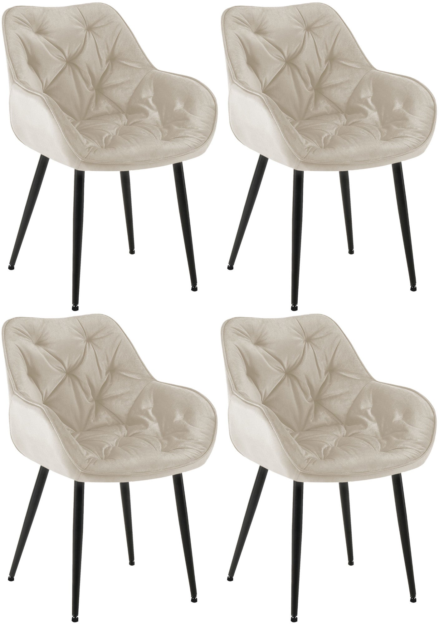 Set van 4 Fluwelen Eetkamerstoelen - Samt Stoelen - Uitmuntend Zitcomfort Kleur crème