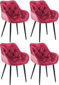 Set van 4 Fluwelen Eetkamerstoelen - Samt Stoelen - Uitmuntend Zitcomfort Kleur rood