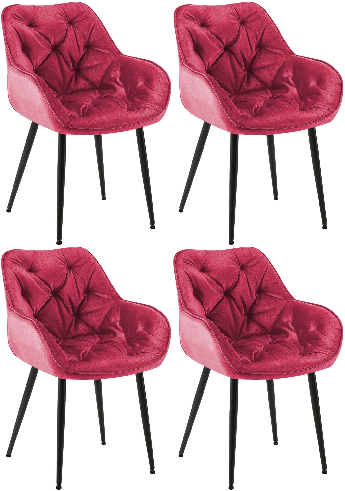 Set van 4 Fluwelen Eetkamerstoelen - Samt Stoelen - Uitmuntend Zitcomfort Kleur rood