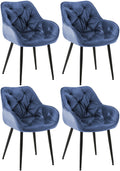 Set van 4 Fluwelen Eetkamerstoelen - Samt Stoelen - Uitmuntend Zitcomfort Kleur blauw