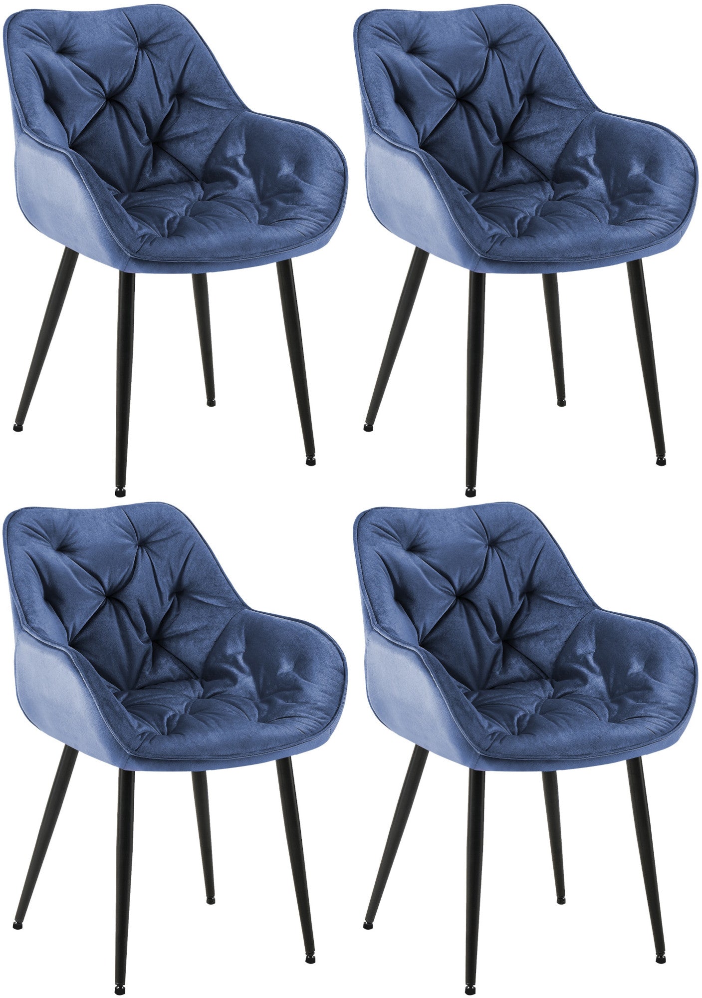 Set van 4 Fluwelen Eetkamerstoelen - Samt Stoelen - Uitmuntend Zitcomfort Kleur blauw