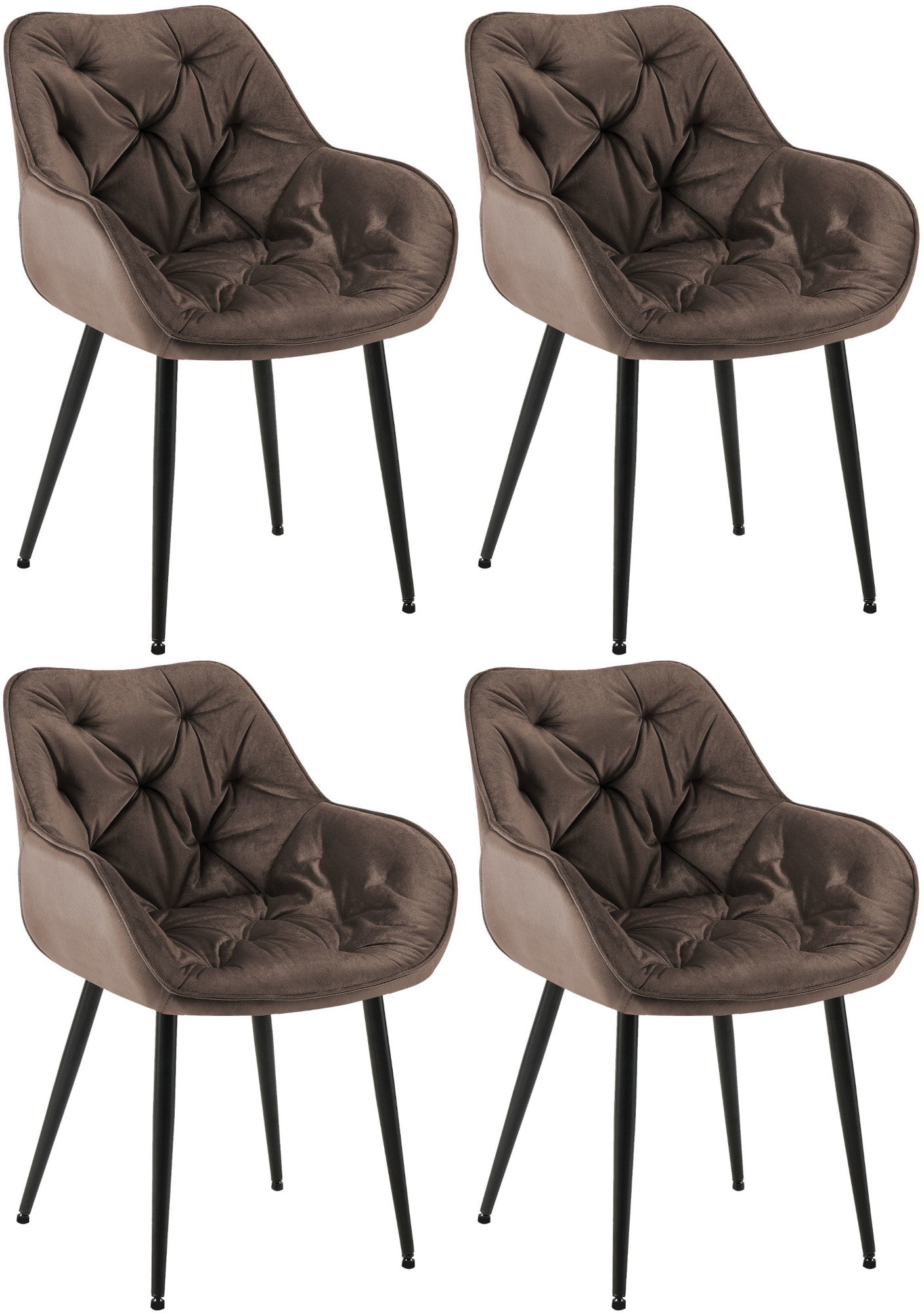 Set van 4 Fluwelen Eetkamerstoelen - Samt Stoelen - Uitmuntend Zitcomfort Kleur bruin