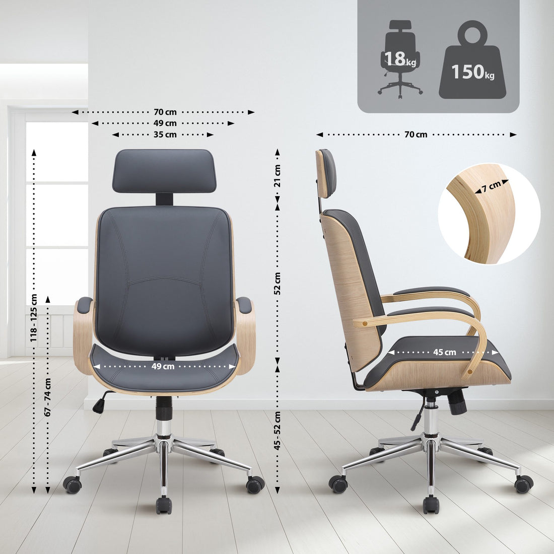 Ergonomische Bureaustoel - Kantoorstoel - Verstelbaar voor Zitcomfort Kleur natuur/grijs
