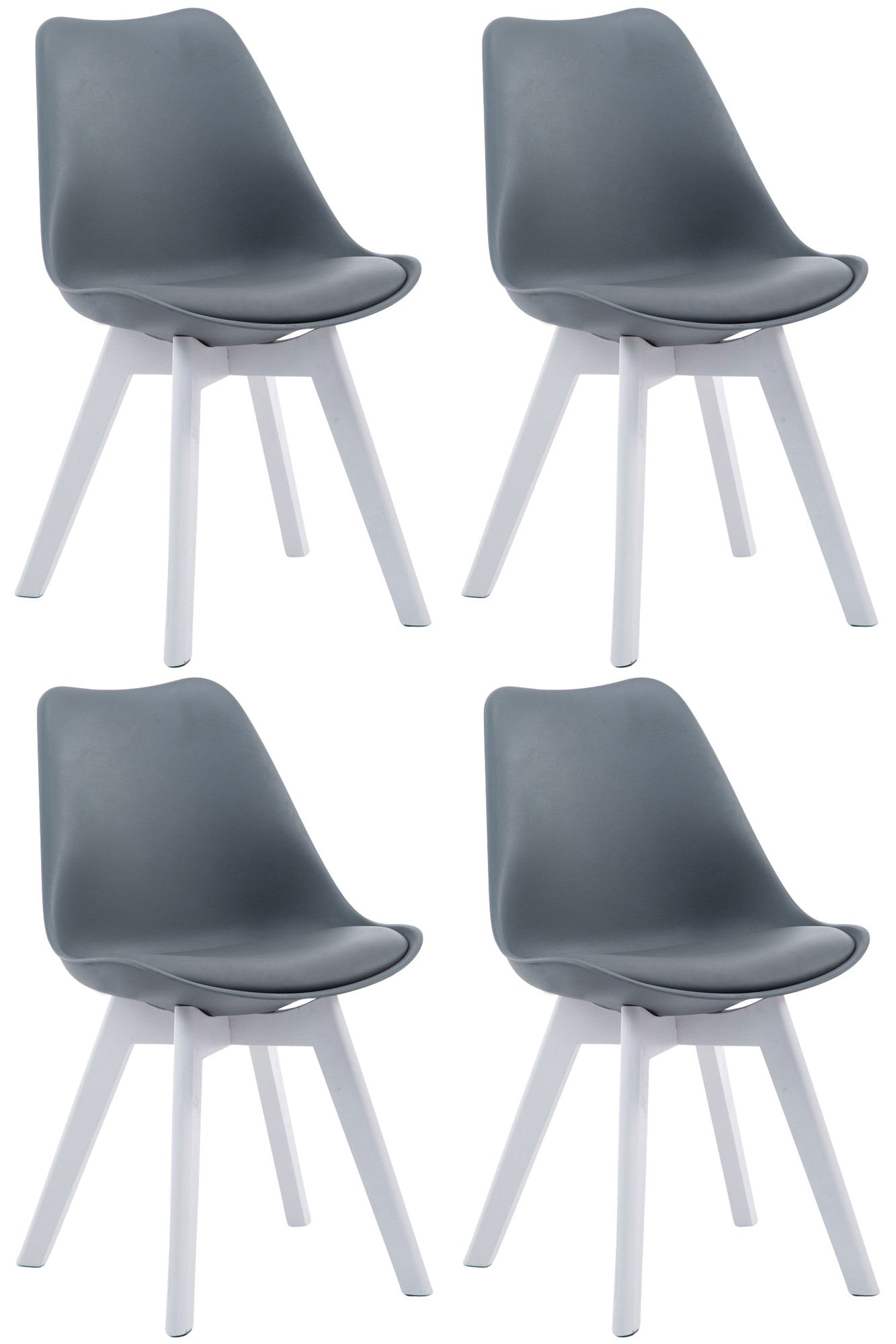 4-delige set Eetkamerstoelen - Leunstoelen - Comfortabele Zithouding Kleur grijs Onderstel Kleur wit