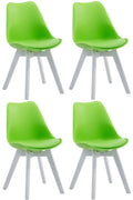 4-delige set Eetkamerstoelen - Leunstoelen - Comfortabele Zithouding Kleur groen Onderstel Kleur wit