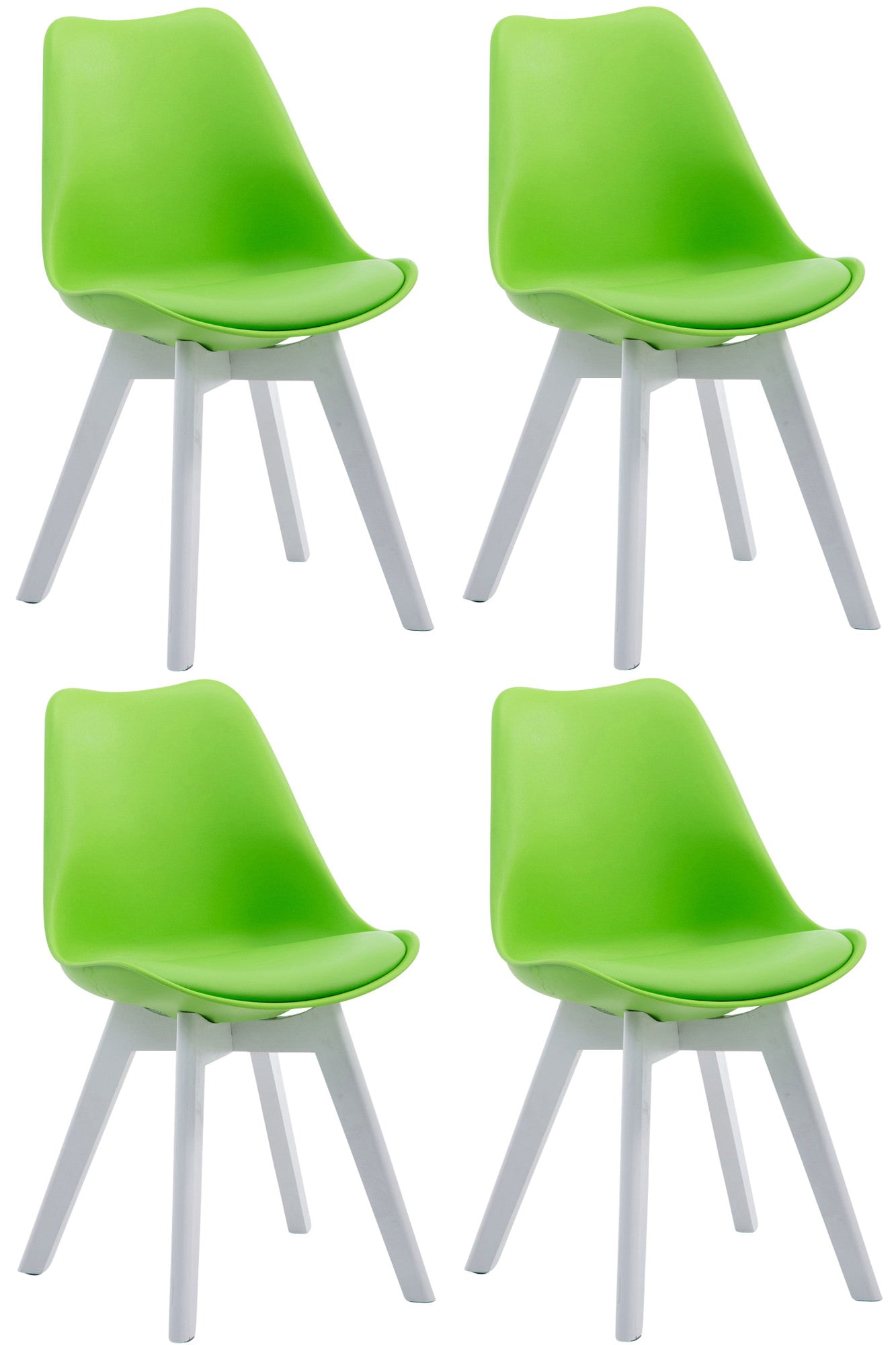 4-delige set Eetkamerstoelen - Leunstoelen - Comfortabele Zithouding Kleur groen Onderstel Kleur wit