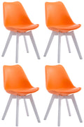 4-delige set Eetkamerstoelen - Leunstoelen - Comfortabele Zithouding Kleur oranje Onderstel Kleur wit
