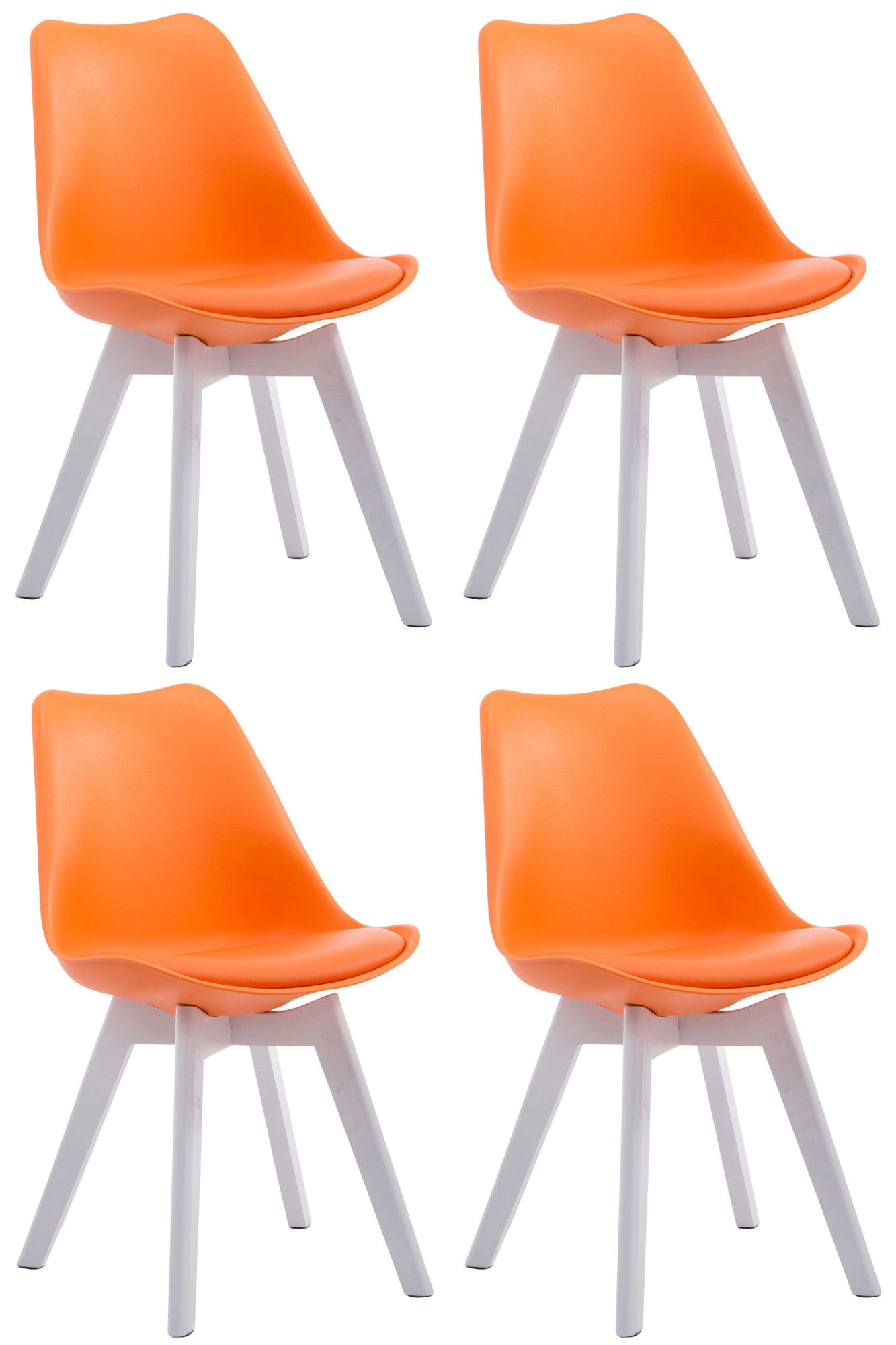 4-delige set Eetkamerstoelen - Leunstoelen - Comfortabele Zithouding Kleur oranje Onderstel Kleur wit