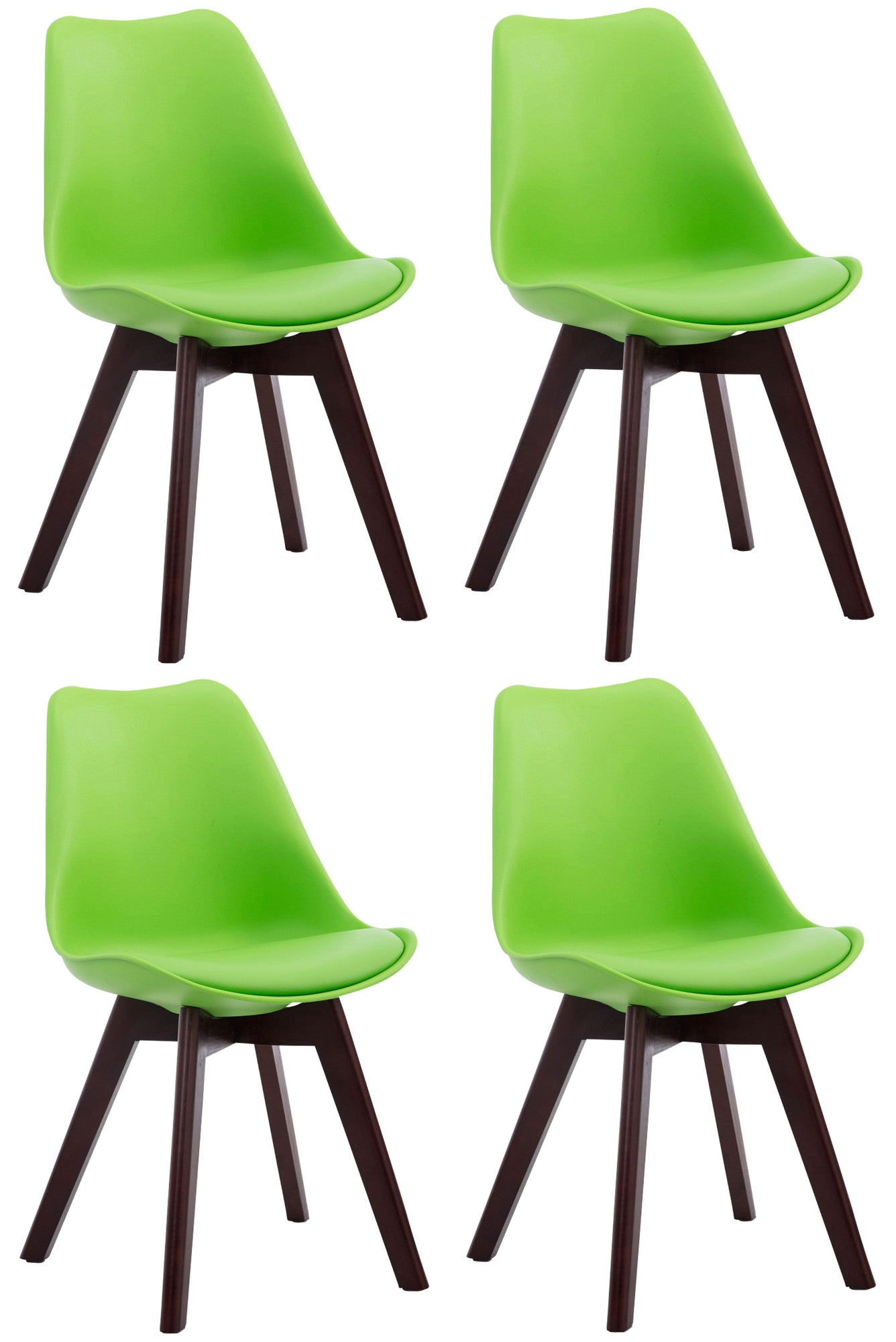 4-delige set Eetkamerstoelen - Leunstoelen - Comfortabele Zithouding Kleur groen Onderstel Kleur walnoot