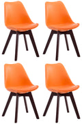 4-delige set Eetkamerstoelen - Leunstoelen - Comfortabele Zithouding Kleur oranje Onderstel Kleur walnoot