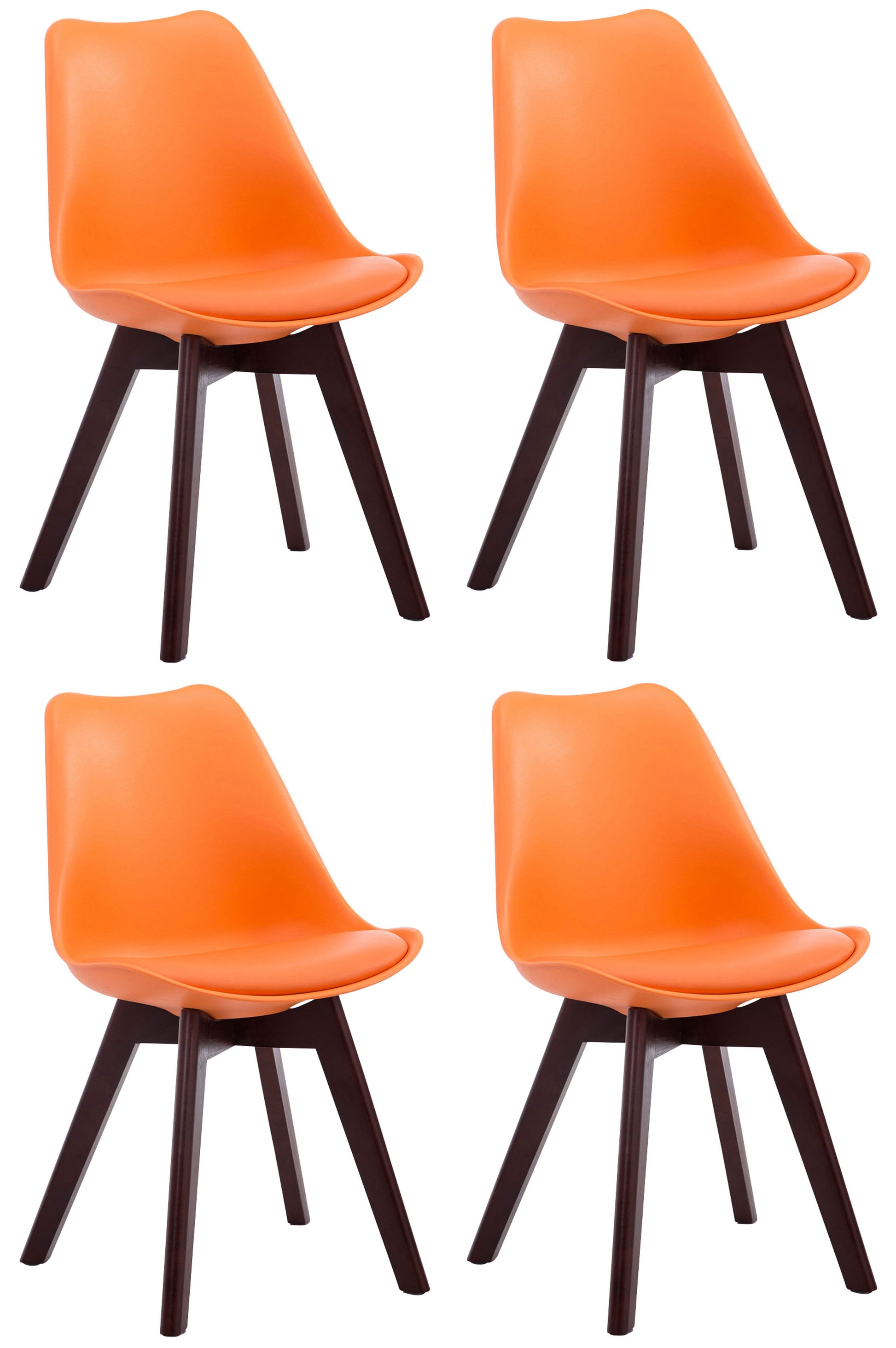 4-delige set Eetkamerstoelen - Leunstoelen - Comfortabele Zithouding Kleur oranje Onderstel Kleur walnoot