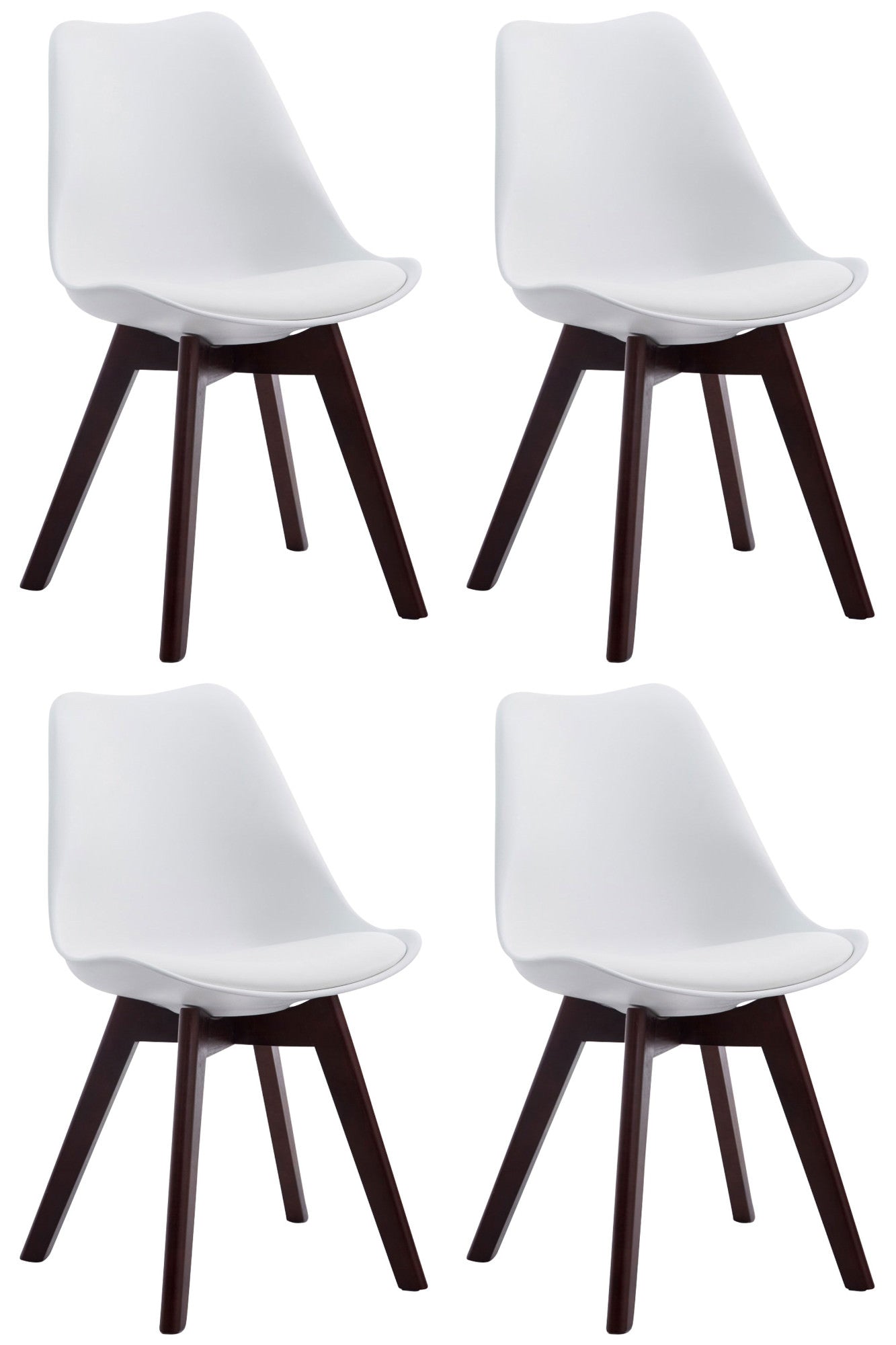 4-delige set Eetkamerstoelen - Leunstoelen - Comfortabele Zithouding Kleur wit Onderstel Kleur walnoot