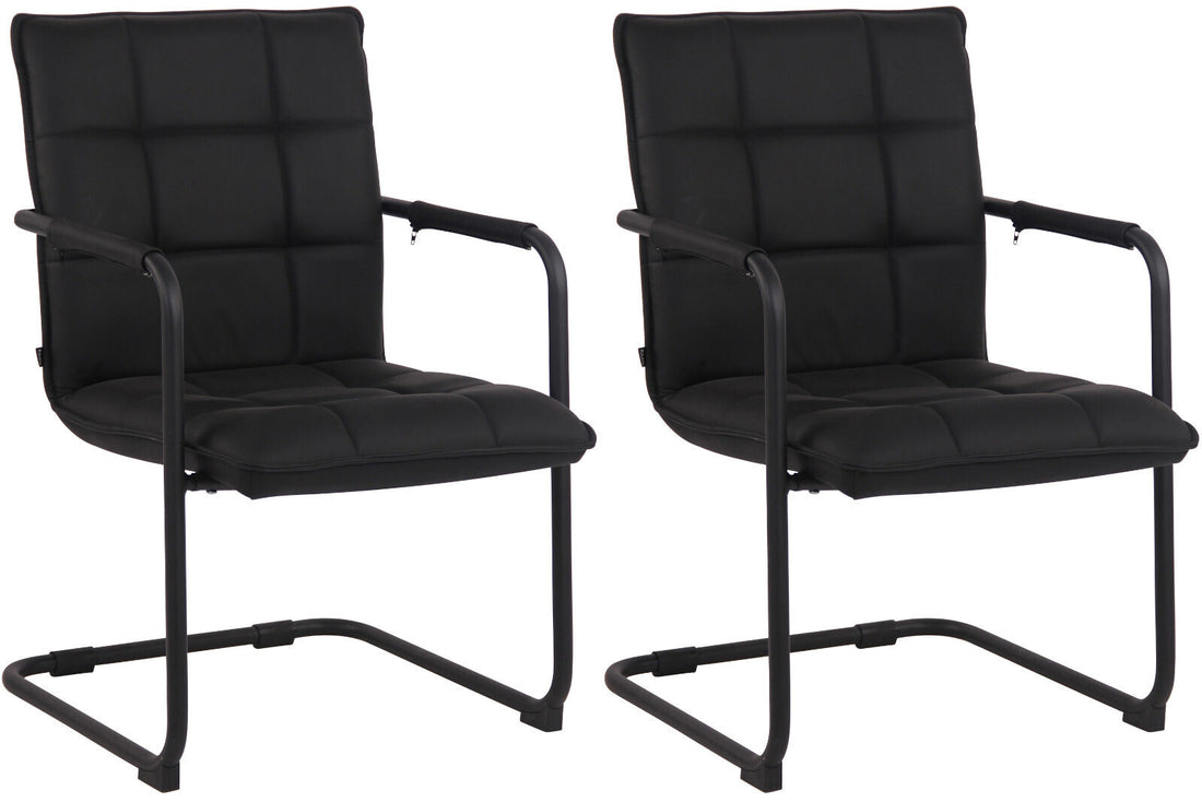 2-delige set Eetkamerstoelen - Bureaustoelen - Echt Leer voor Optimaal Zitcomfort Kleur zwart Onderstel Kleur zwart