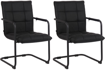 2-delige set Eetkamerstoelen - Bureaustoelen - Echt Leer voor Optimaal Zitcomfort Kleur zwart Onderstel Kleur zwart